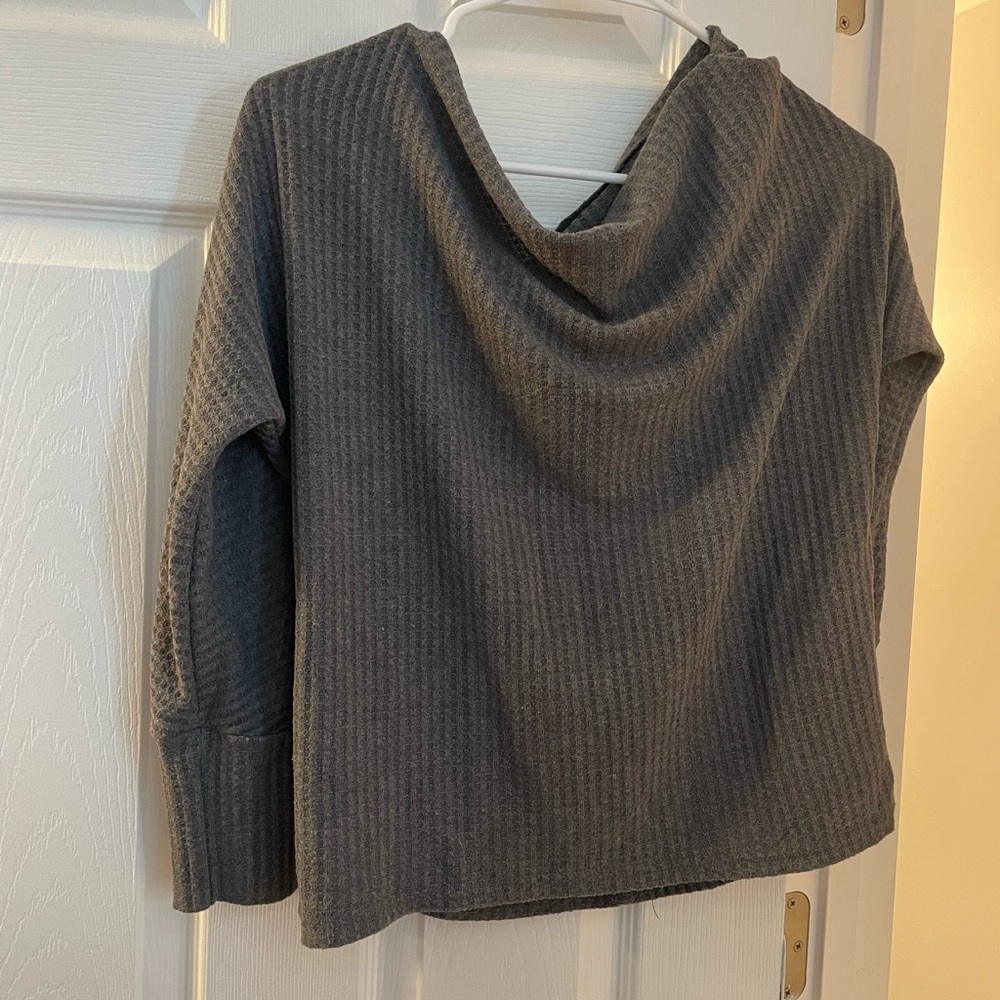 Grey Off Shoulder waffle knit sweater